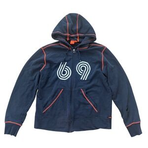 Hugo Boss Orange 69 Zip Up Hoodie San Francisco Contrast Stitch Large Navy Blue